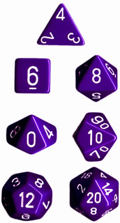 Dice - Opaque: Poly Set Purple With White (Set of 7) by Chessex Manufacturing