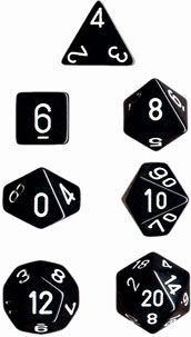 Dice - Opaque: Poly Set Black With White (Set of 7) by Chessex Manufacturing 