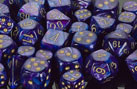 Dice - Lustrous: 16mm D6 Purple with Gold (Set of 12) by Chessex Manufacturing