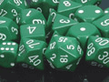 Dice - Opaque: Poly Set Green With White (Set of of 7) by Chessex Manufacturing
