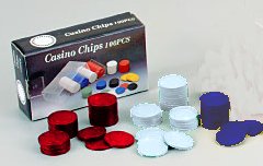 Clay Poker Chips - Red/White/Blue 8 gram - Box of 100 by Fame (U.S.A.) Products, Inc.